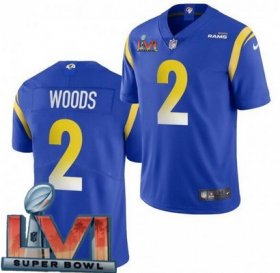 Wholesale Cheap Men\'s Los Angeles Rams #2 Robert Woods Limited Blue 2022 Super Bowl LVI Bound Vapor Jersey