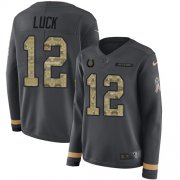 Wholesale Cheap Nike Colts #12 Andrew Luck Anthracite Salute to Service Women's Stitched NFL Limited Therma Long Sleeve Jersey