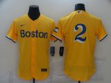 Wholesale Cheap Men's Boston Red Sox #2 Xander Bogaerts Gold 2021 City Connect Stitched MLB Flex Base Nike Jerseys
