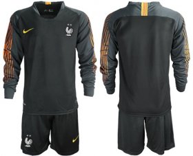 Wholesale Cheap France Blank Black Goalkeeper Long Sleeves Soccer Country Jersey