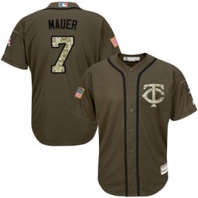 Wholesale Cheap Twins #7 Joe Mauer Green Salute to Service Stitched Youth MLB Jersey