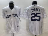 Cheap Men's New York Yankees #25 Gleyber Torres White 2024 Cool Base Stitched Jerseys