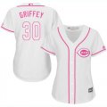 Wholesale Cheap Reds #30 Ken Griffey White/Pink Fashion Women's Stitched MLB Jersey