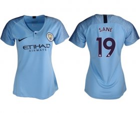 Wholesale Cheap Women\'s Manchester City #19 Sane Home Soccer Club Jersey