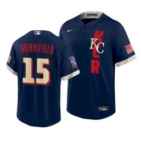 Wholesale Cheap Men\'s Kansas City Royals #15 Whit Merrifield 2021 Navy All-Star Cool Base Stitched MLB Jersey