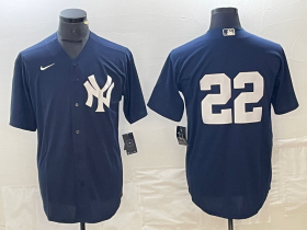 Cheap Men\'s New York Yankees #22 Juan Soto Navy Blue Cool Base Stitched Baseball Jersey