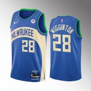 Men's Milwaukee Bucks #28 Lindell Wigginton Blue 2023-24 City Edition Stitched Basketball Jersey