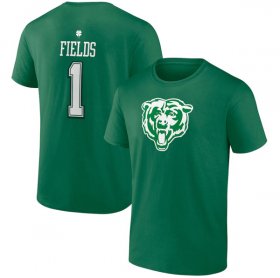 Wholesale Cheap Men\'s Chicago Bears #1 Justin Fields Green St. Patrick\'s Day Icon Player T-Shirt