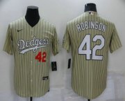 Wholesale Cheap Men's Los Angeles Dodgers #42 Jackie Robinson Cream Pinstripe Stitched MLB Cool Base Nike Jersey