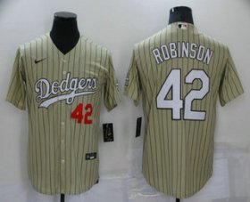 Wholesale Cheap Men\'s Los Angeles Dodgers #42 Jackie Robinson Cream Pinstripe Stitched MLB Cool Base Nike Jersey