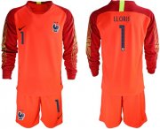 Wholesale Cheap France #1 LLORIS Red Goalkeeper Long Sleeves Soccer Country Jersey