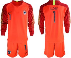 Wholesale Cheap France #1 LLORIS Red Goalkeeper Long Sleeves Soccer Country Jersey