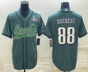 Cheap Men's Philadelphia Eagles #88 Dallas Goedert Green With Super Bowl LVII Patch Cool Base Stitched Baseball Jersey