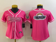 Wholesale Cheap Women's Los Angeles Chargers Pink Team Big Logo With Patch Cool Base Stitched Baseball Jersey