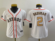 Cheap Youth Houston Astros #2 Alex Bregman 2023 White Gold World Serise Champions Patch Cool Base Stitched Jersey