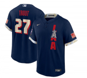 Wholesale Cheap Men's Los Angeles Angels #27 Mike Trout 2021 Navy All-Star Cool Base Stitched MLB Jersey