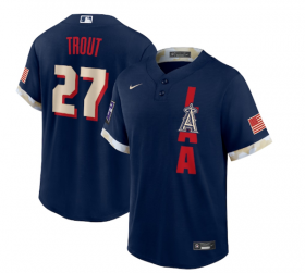 Wholesale Cheap Men\'s Los Angeles Angels #27 Mike Trout 2021 Navy All-Star Cool Base Stitched MLB Jersey