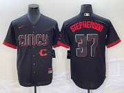 Wholesale Cheap Men's Cincinnati Reds #37 Tyler Stephenson Black 2023 City Connect Cool Base Stitched Jersey1