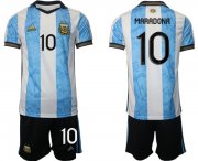 Cheap Men's Argentina #10 Diego Maradona White Blue Home Soccer Jersey Suit