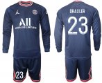 Wholesale Cheap Men 2021-2022 ClubParis Saint-Germainhome blue Long Sleeve 23 Soccer Jersey
