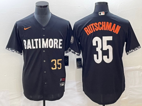 Wholesale Cheap Men\'s Baltimore Orioles #35 Adley Rutschman Number Black 2023 City Connect Cool Base Stitched Jersey 2