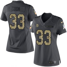 Wholesale Cheap Nike Vikings #33 Dalvin Cook Black Women\'s Stitched NFL Limited 2016 Salute To Service Jersey