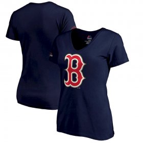Wholesale Cheap Boston Red Sox Majestic Women\'s 2019 Gold Program Logo V-Neck T-Shirt Navy