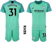 Wholesale Cheap Manchester City #31 Ederson Green Goalkeeper Kid Soccer Club Jersey