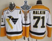 Wholesale Cheap Penguins #71 Evgeni Malkin White/Yellow CCM Throwback 2017 Stanley Cup Finals Champions Stitched NHL Jersey