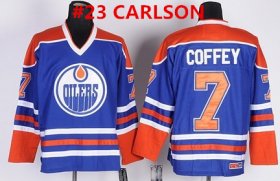 Wholesale Cheap Men\'s Edmonton Oilers #23 CARLSON Royal Blue Throwback CCM Jersey