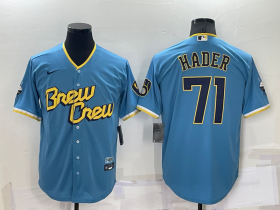 Wholesale Cheap Men\'s Milwaukee Brewers #71 Josh Hader Blue 2022 City Connect Cool Base Stitched Jersey