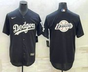 Cheap Men's Los Angeles Dodgers Black Team Big Logo Cool Base Stitched Baseball Jersey3