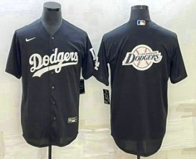 Cheap Men\'s Los Angeles Dodgers Black Team Big Logo Cool Base Stitched Baseball Jersey3
