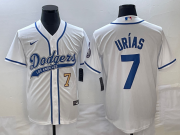 Wholesale Cheap Men's Los Angeles Dodgers #7 Julio Urias Number White With Patch Cool Base Stitched Baseball Jersey