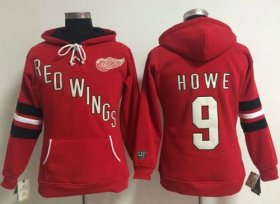 Wholesale Cheap Detroit Red Wings #9 Gordie Howe Red Women\'s Old Time Heidi NHL Hoodie