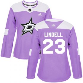 Cheap Adidas Stars #23 Esa Lindell Purple Authentic Fights Cancer Women\'s Stitched NHL Jersey