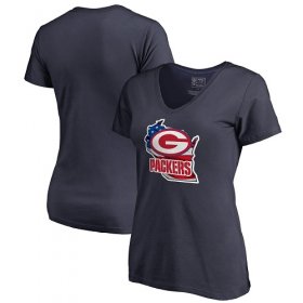 Wholesale Cheap Women\'s Green Bay Packers NFL Pro Line by Fanatics Branded Navy Banner State V-Neck T-Shirt