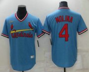 Wholesale Cheap Men's St Louis Cardinals #4 Yadier Molina Light Blue Pullover Cooperstown Collection Stitched MLB Nike Jersey