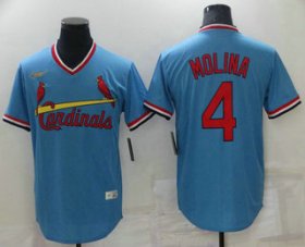 Wholesale Cheap Men\'s St Louis Cardinals #4 Yadier Molina Light Blue Pullover Cooperstown Collection Stitched MLB Nike Jersey