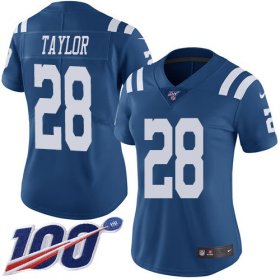 Wholesale Cheap Nike Colts #28 Jonathan Taylor Royal Blue Women\'s Stitched NFL Limited Rush 100th Season Jersey