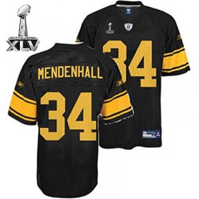 Wholesale Cheap Steelers #34 Rashard Mendenhall Black With Yellow Number Super Bowl XLV Stitched NFL Jersey
