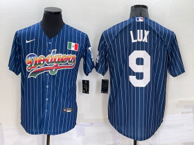 Wholesale Cheap Men\'s Los Angeles Dodgers #9 Gavin Lux Rainbow Blue Red Pinstripe Mexico Cool Base Nike Jersey