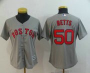 Wholesale Cheap Women's Boston Red Sox #50 Mookie Betts Gray Road Stitched MLB Cool Base Jersey