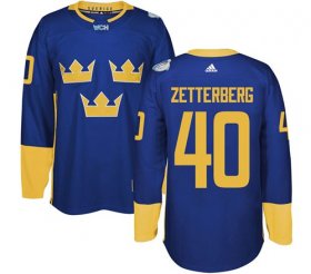 Wholesale Cheap Team Sweden #40 Henrik Zetterberg Blue 2016 World Cup Stitched NHL Jersey