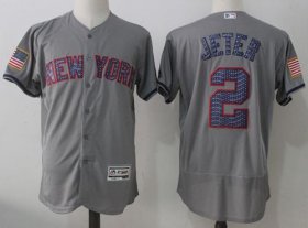Wholesale Cheap Yankees #2 Derek Jeter Grey Fashion Stars & Stripes Flexbase Authentic Stitched MLB Jersey