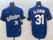 Cheap Men's Los Angeles Dodgers #31 Tyler Glasnow Number Blue 2021 City Connect Cool Base Stitched Jerseys