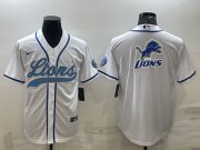 Wholesale Cheap Men's Detroit Lions White Team Big Logo With Patch Cool Base Stitched Baseball Jersey
