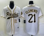 Wholesale Cheap Men's Pittsburgh Pirates #21 Roberto Clemente Number White Cool Base Stitched Baseball Jersey1