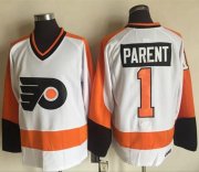 Wholesale Cheap Flyers #1 Bernie Parent White CCM Throwback Stitched NHL Jersey