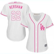 Wholesale Cheap Dodgers #22 Clayton Kershaw White/Pink Fashion Women's Stitched MLB Jersey